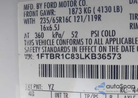 2020 Ford Transit-250 из США, поврежденный, VIN 1FTBR1C83LKB36573